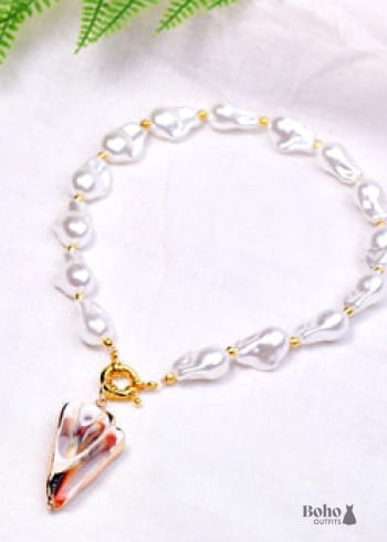 Boho Necklace, White Peal Sea Shell